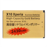 Untitled document Overview : 1) Brand New 2) High Capacity Gold Business Battery 3) Capacity: 2430mAh 4) Voltage: 3.7V 5) Battery Type: Rechargeable Lithium-ion battery 6) Suitable for Sony Ericsson Optimus X10 Xperia