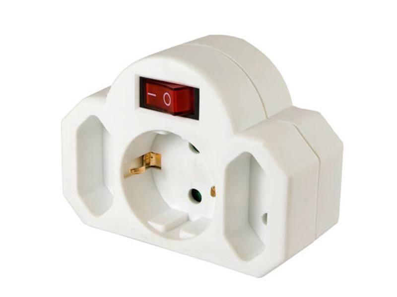 Untitled document Product description : Arcas plug adapter with switch is ideal for all devices which need more than one plug socket. Specifications : 2x euro plugs 1x Schuko plug Max. performance: 3500W Max. amperage: 16 A Voltage: AC 230 V Child-proof lock Illuminated on- / off switch