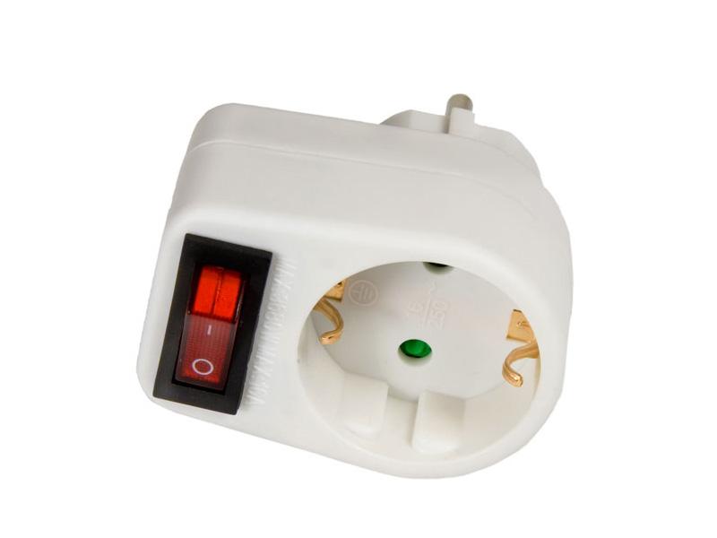 Untitled document Product description : Arcas plug adapter with switch is ideal for all devices which you want to cut from electric circuit. Switchable plug adapter. Specifications : 1) Max. performance: 3500W 2) Max. amperage: 16 A 3) Voltage: AC 230 V 4) Child-proof lock 5) Illuminated on- / off switch