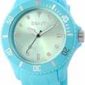 Untitled document Generals: &bull; Type of watch: Unisex watch &bull; Kind of watch: Analog &bull; Movement: High quality quartz movement &bull; Weight: 40 g &bull; Material: Silicone &bull; Color: Light blue &bull; Width: 22 mm &bull; Length: 24 cm &bull; Clasp: Buckle Dial:&bull; Color: Light blue &bull; Index markers: &bull; Color: Light blue &bull; Style: Round &bull; Diameter: 44 mm &bull; Height: 14 mm &bull; Glass: &bull; Caseback: Stainless steel
