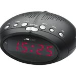 Untitled document Product description :&nbsp;Clatronic Clock radio MRC 835Specifications :&nbsp;Sleep automatic (up to 119 Min.)Function selector switch (AN/AUS/AUTO)Volume controlFrequency controlTime battery standby in case of power failure (9 volts block battery &ndash; batteries not supplied)Radio:FM/AM radioDipole antennaAlarm function: Sleep timerWakeup function by signal tone or radio Snooze functionLED display for wakening settingClock: 24-hour LED displayPower supply: 230 V