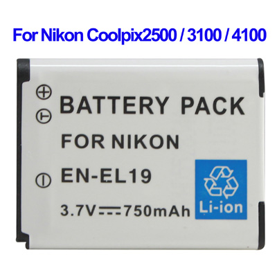 Untitled document Overview : 1) Cell Type: EN-EL19 2) Capacity: 750mAh 3) Output Voltage: 3.7V 4) Compatible camera model: Nikon Coolpix2500 / 3100 / 4100