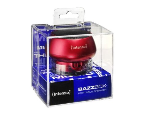 Untitled document Product description : Intenso Portable Speaker Bazzbox (red) Specifications : 1) Battery type: Rechargeable li-polymer battery 2) Battery life: max. 3 hours 3) Output Power: 3 W 4) Ports: Mini USB for charging | Integrated LINE In cable for external MP3-/ MP4 player