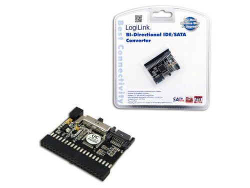 Untitled document Product description : With this LogiLink adapter you can connect your IDE and S-ATA ports together. It works in both way and the desired function will be adjusted by an switch. The adapter need no driver and the ports are standardized on both sides. Specifications : 1) Converter S-ATA to IDE or backward (bi-directional) 2) Connector 1: S-ATA male 3) Connector 2: IDE 40-pin female (PATA) 4) For Mainboard