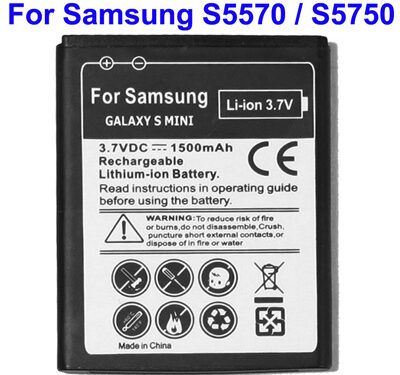 Untitled document &Chi;&omega;&rho;ί&sigmaf; &Sigma;&upsilon;&sigma;&kappa;&epsilon;&upsilon;&alpha;&sigma;ί&alpha; (Bulk) Battery for Samsung S5570 / S5750 / S7230 / Galaxy S Mini (EB494353VU)Overview 1) Samsung Standard Battery 2) Battery Type: Li-Polymer 3) Condition: Brand New 4) Voltages: 3.7V 5) Capacity: 1500mAh