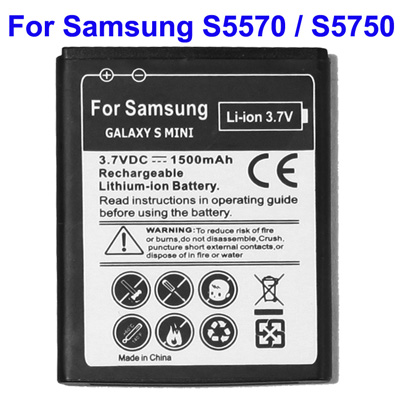 Untitled document &Chi;&omega;&rho;ί&sigmaf; &Sigma;&upsilon;&sigma;&kappa;&epsilon;&upsilon;&alpha;&sigma;ί&alpha; (Bulk) Battery for Samsung S5570 / S5750 / S7230 / Galaxy S Mini (EB494353VU)Overview 1) Samsung Standard Battery 2) Battery Type: Li-Polymer 3) Condition: Brand New 4) Voltages: 3.7V 5) Capacity: 1500mAh