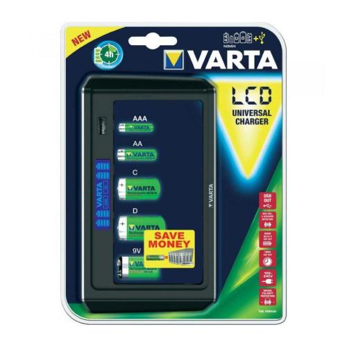Φορτιστής Μπαταριών Varta Universal έως 4τεμ ΑΑ/ΑΑΑ/C/D/9V Μπαταρίες με Οθόνη & Έξοδο USB