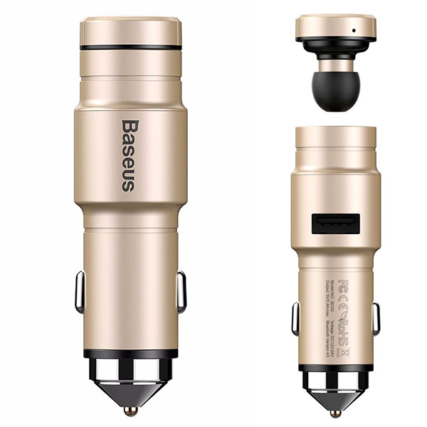 Bluetooth Handsfree Baseus With Car Charger All in One Χρυσο