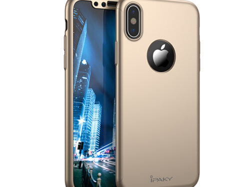 Θηκη IPAKY Classic 360° για Apple iPhone X Χρυση & Προστατευτικο Τζαμι